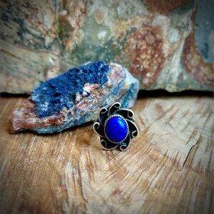 Vintage Artisan Lapis Sterling Ring 6.5